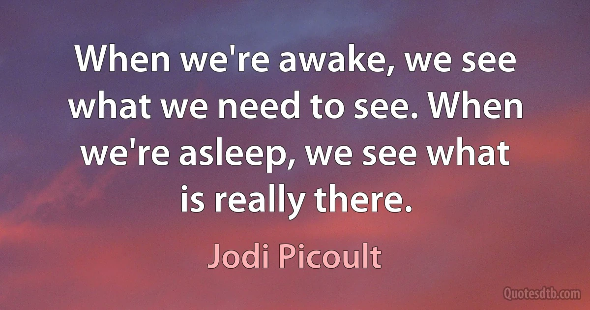 When we're awake, we see what we need to see. When we're asleep, we see what is really there. (Jodi Picoult)