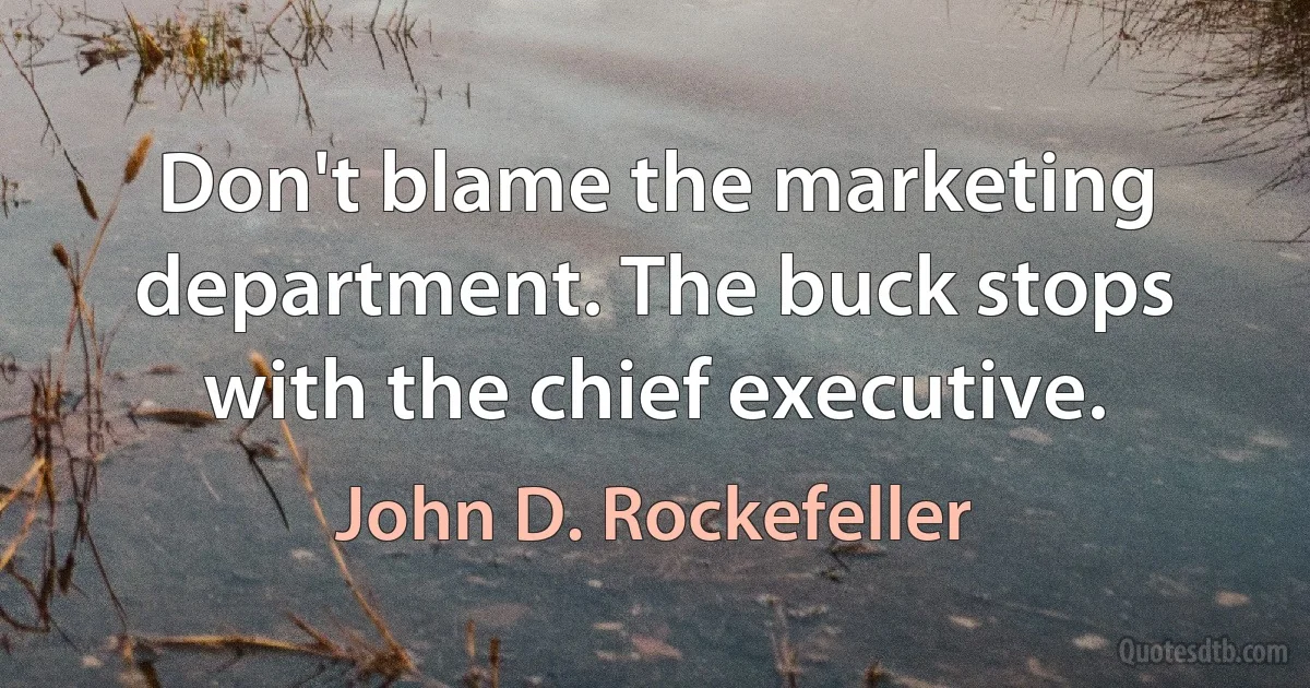 Don't blame the marketing department. The buck stops with the chief executive. (John D. Rockefeller)