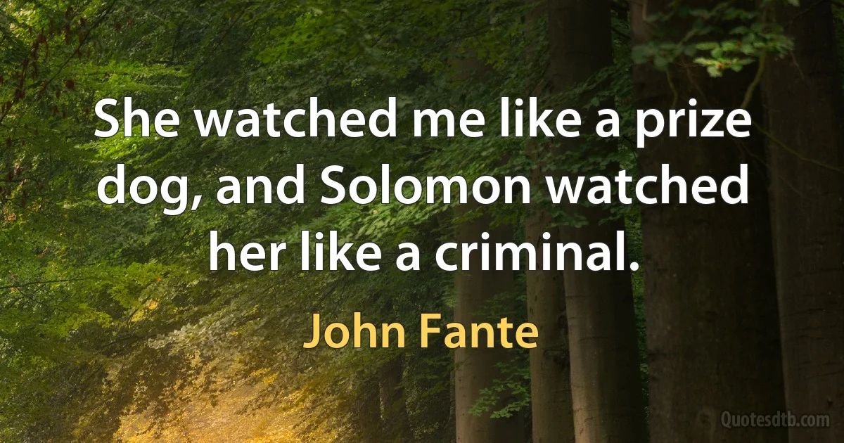 She watched me like a prize dog, and Solomon watched her like a criminal. (John Fante)