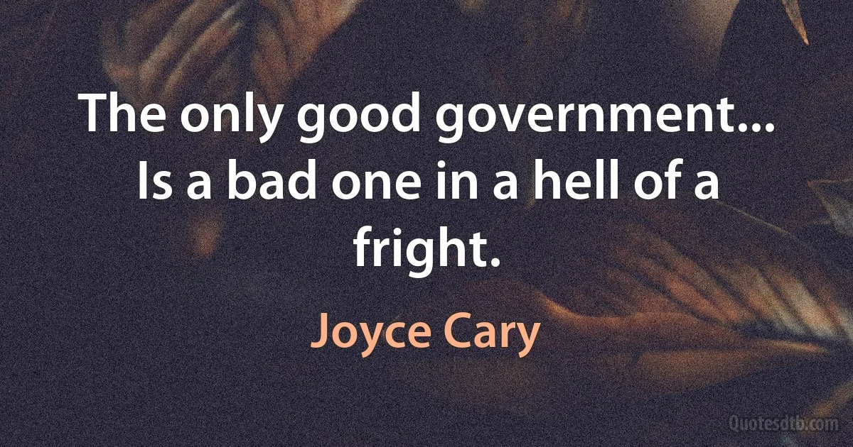 The only good government... Is a bad one in a hell of a fright. (Joyce Cary)