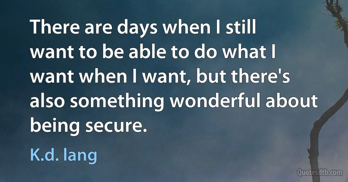 There are days when I still want to be able to do what I want when I want, but there's also something wonderful about being secure. (K.d. lang)