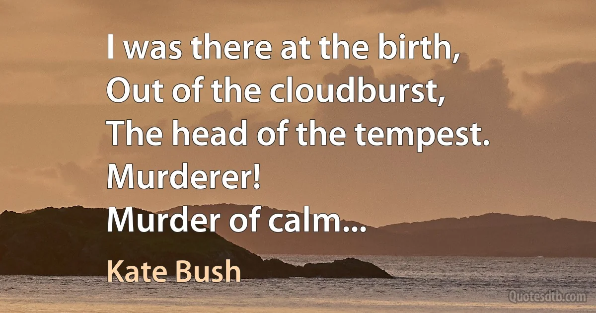 I was there at the birth,
Out of the cloudburst,
The head of the tempest.
Murderer!
Murder of calm... (Kate Bush)