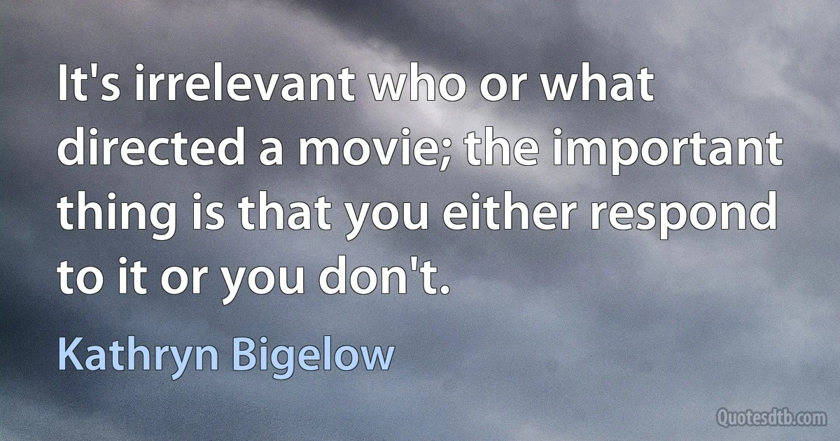 It's irrelevant who or what directed a movie; the important thing is that you either respond to it or you don't. (Kathryn Bigelow)