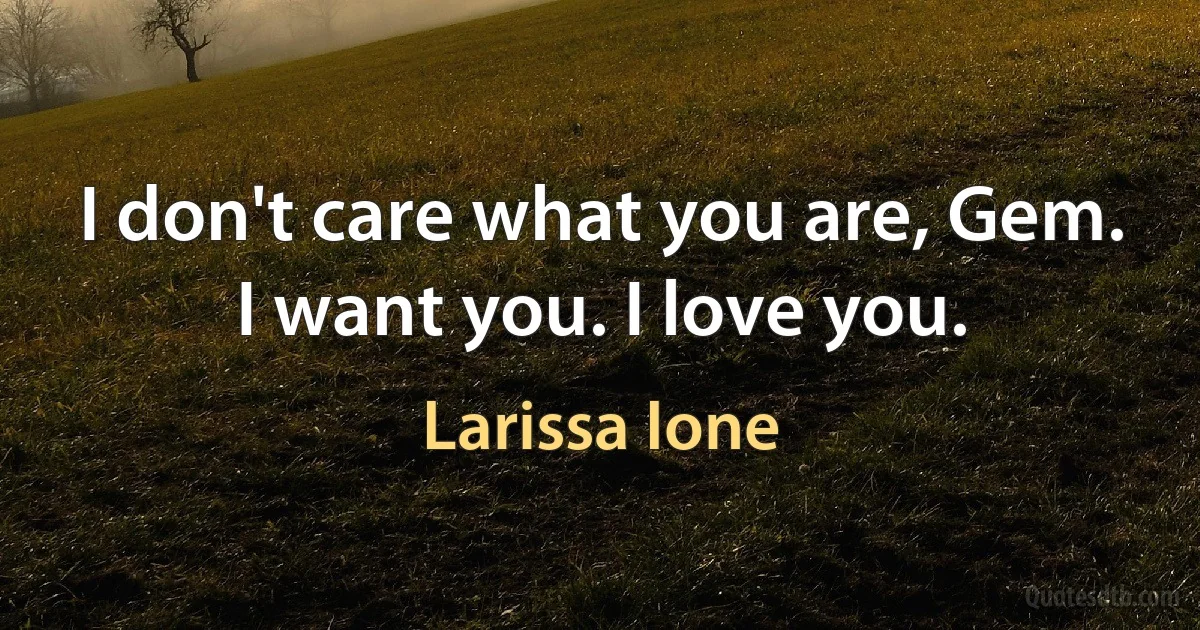 I don't care what you are, Gem. I want you. I love you. (Larissa Ione)