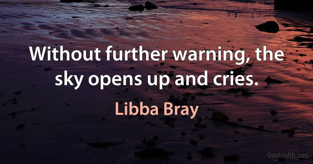 Without further warning, the sky opens up and cries. (Libba Bray)