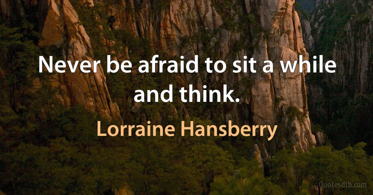 Never be afraid to sit a while and think. (Lorraine Hansberry)