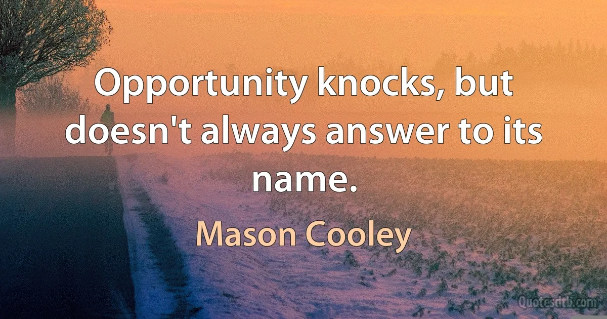 Opportunity knocks, but doesn't always answer to its name. (Mason Cooley)