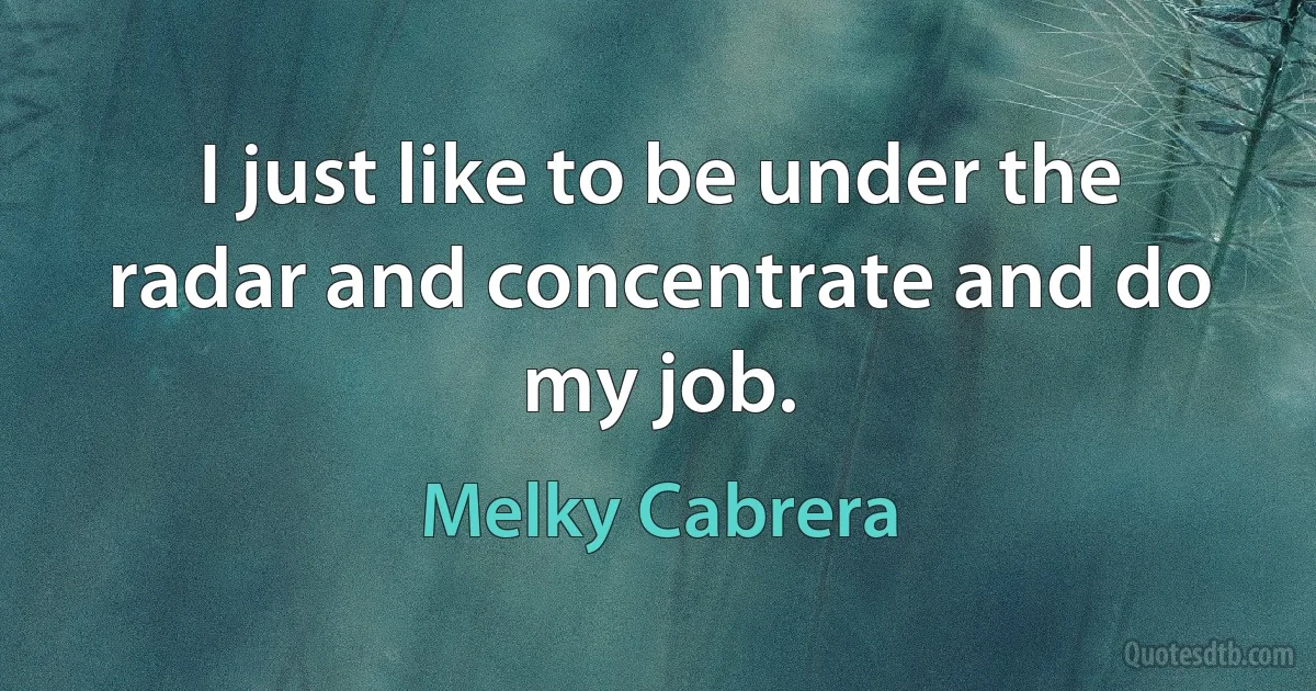 I just like to be under the radar and concentrate and do my job. (Melky Cabrera)