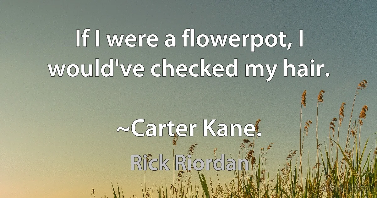 If I were a flowerpot, I would've checked my hair.

~Carter Kane. (Rick Riordan)