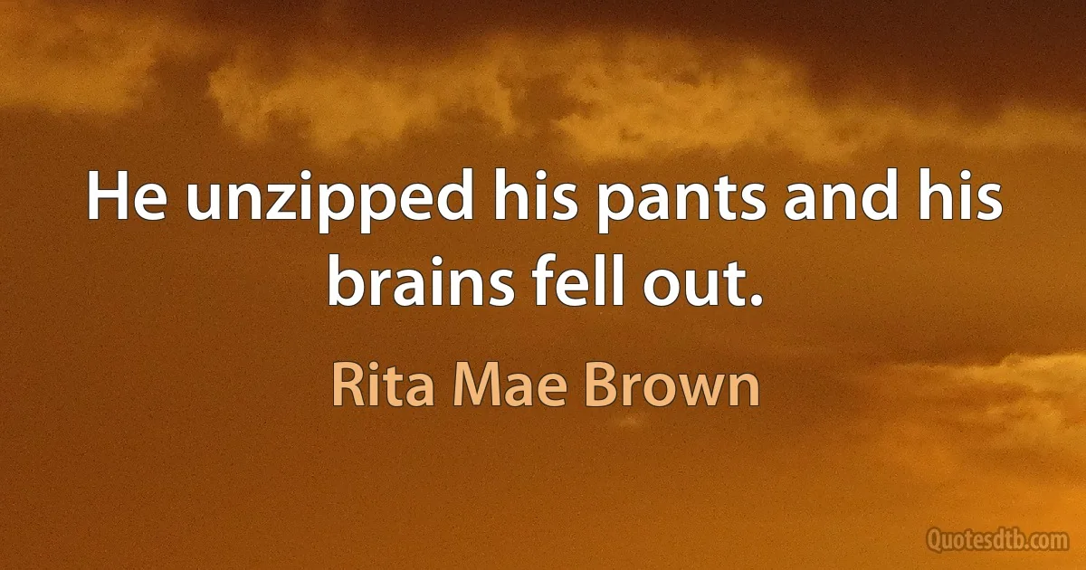 He unzipped his pants and his brains fell out. (Rita Mae Brown)