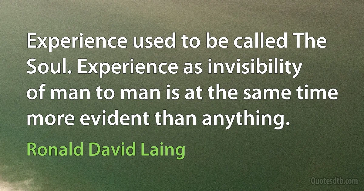 Experience used to be called The Soul. Experience as invisibility of man to man is at the same time more evident than anything. (Ronald David Laing)