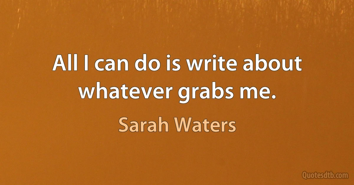 All I can do is write about whatever grabs me. (Sarah Waters)