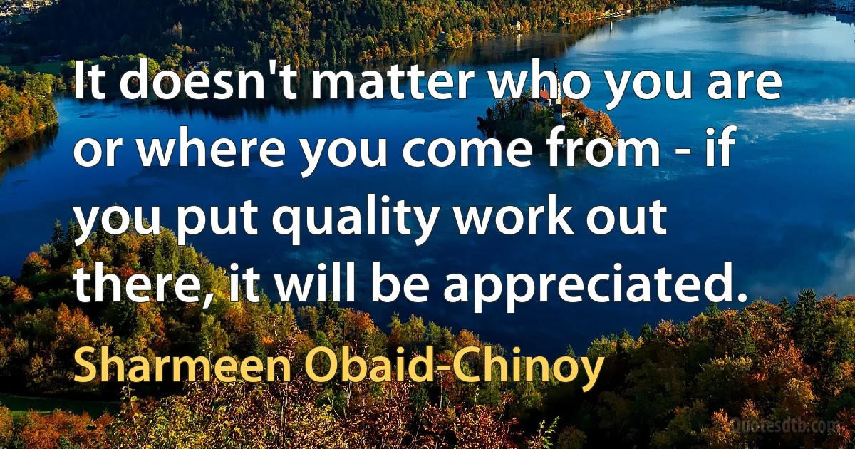 It doesn't matter who you are or where you come from - if you put quality work out there, it will be appreciated. (Sharmeen Obaid-Chinoy)