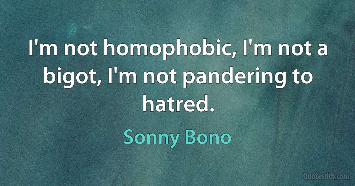 I'm not homophobic, I'm not a bigot, I'm not pandering to hatred. (Sonny Bono)