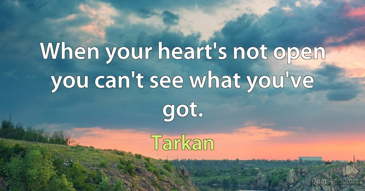 When your heart's not open you can't see what you've got. (Tarkan)