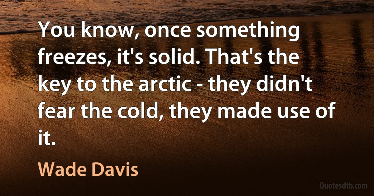 You know, once something freezes, it's solid. That's the key to the arctic - they didn't fear the cold, they made use of it. (Wade Davis)