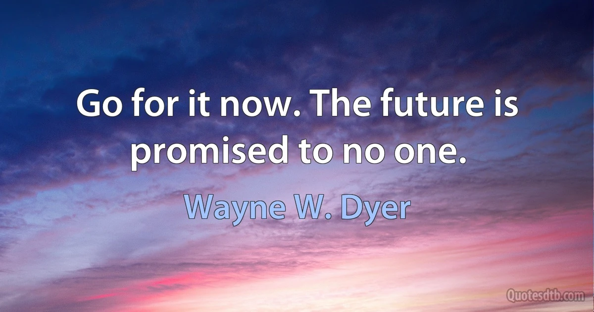 Go for it now. The future is promised to no one. (Wayne W. Dyer)