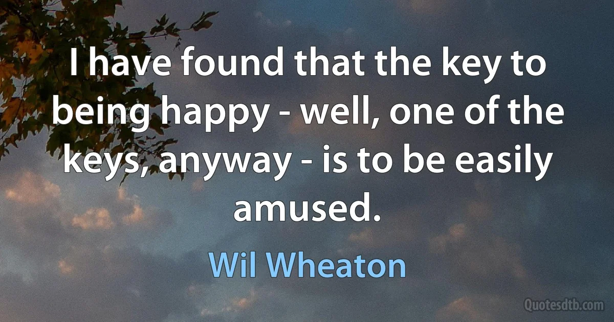 I have found that the key to being happy - well, one of the keys, anyway - is to be easily amused. (Wil Wheaton)