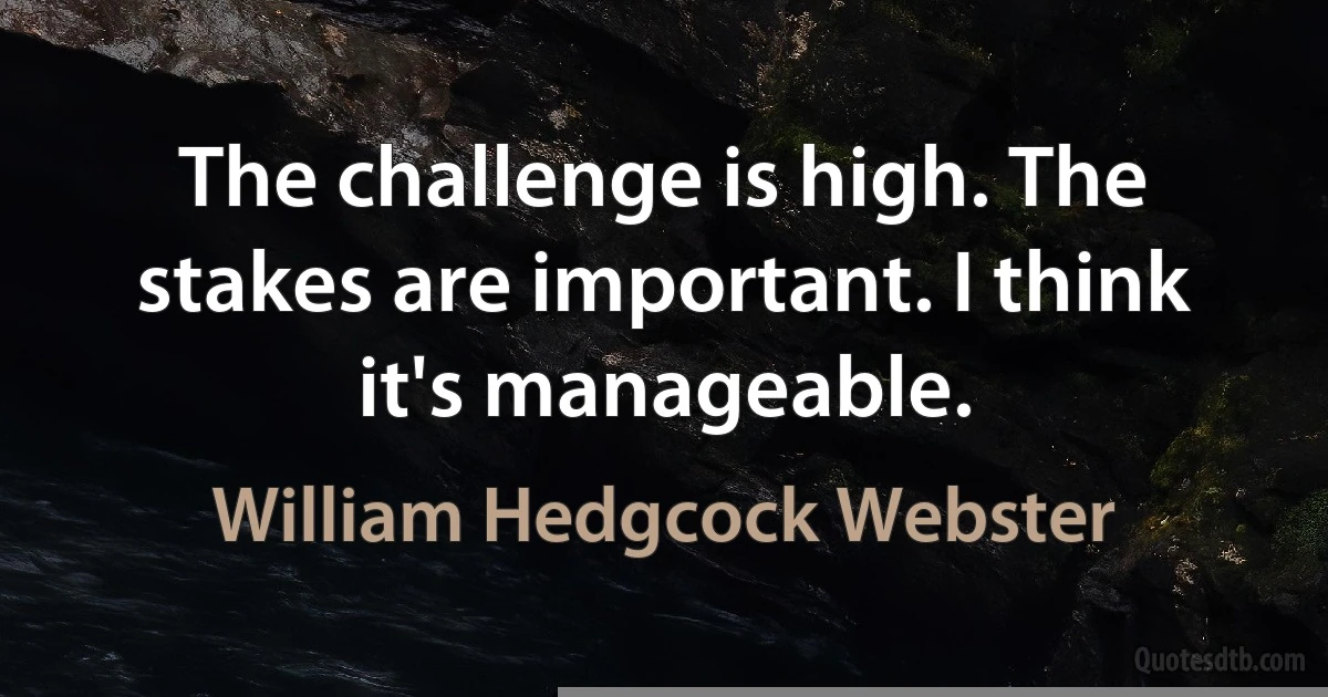 The challenge is high. The stakes are important. I think it's manageable. (William Hedgcock Webster)