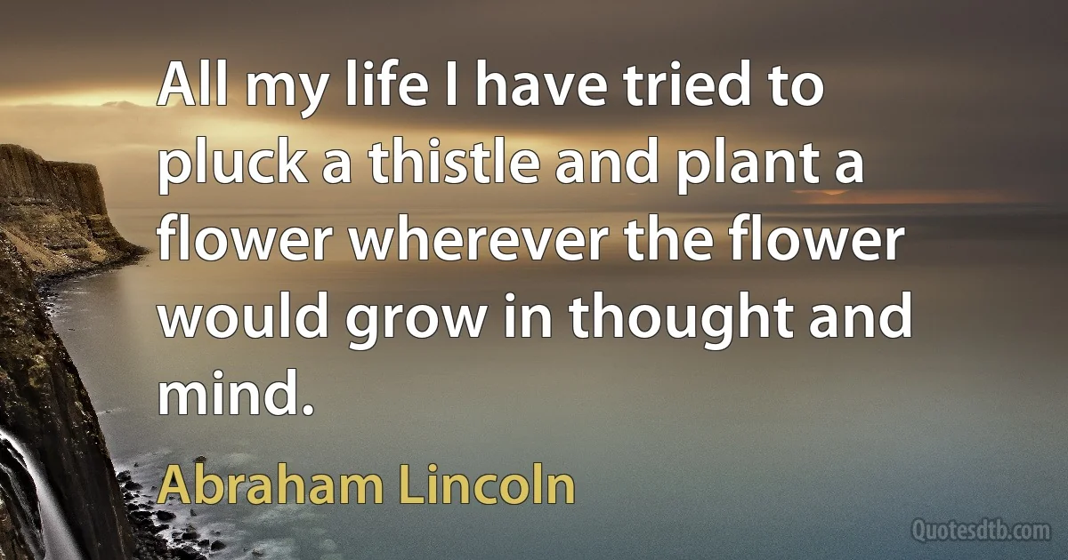 All my life I have tried to pluck a thistle and plant a flower wherever the flower would grow in thought and mind. (Abraham Lincoln)