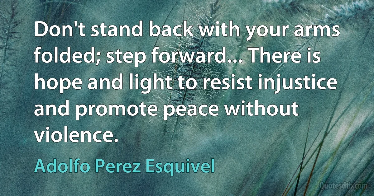 Don't stand back with your arms folded; step forward... There is hope and light to resist injustice and promote peace without violence. (Adolfo Perez Esquivel)