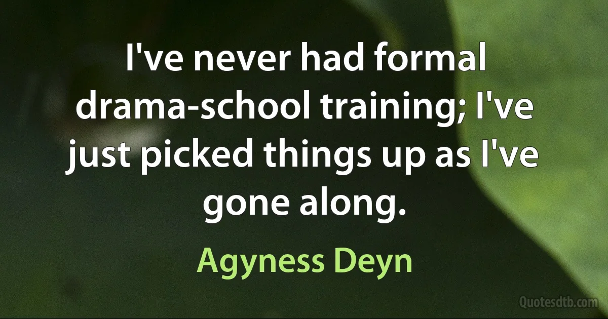 I've never had formal drama-school training; I've just picked things up as I've gone along. (Agyness Deyn)