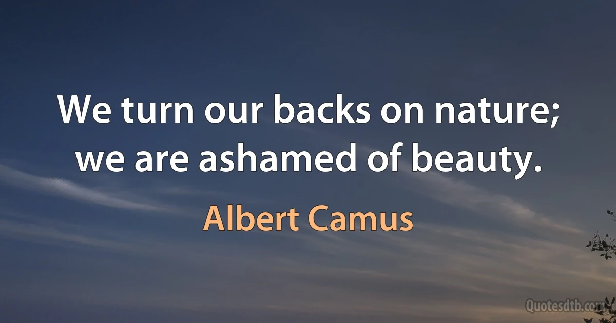 We turn our backs on nature; we are ashamed of beauty. (Albert Camus)