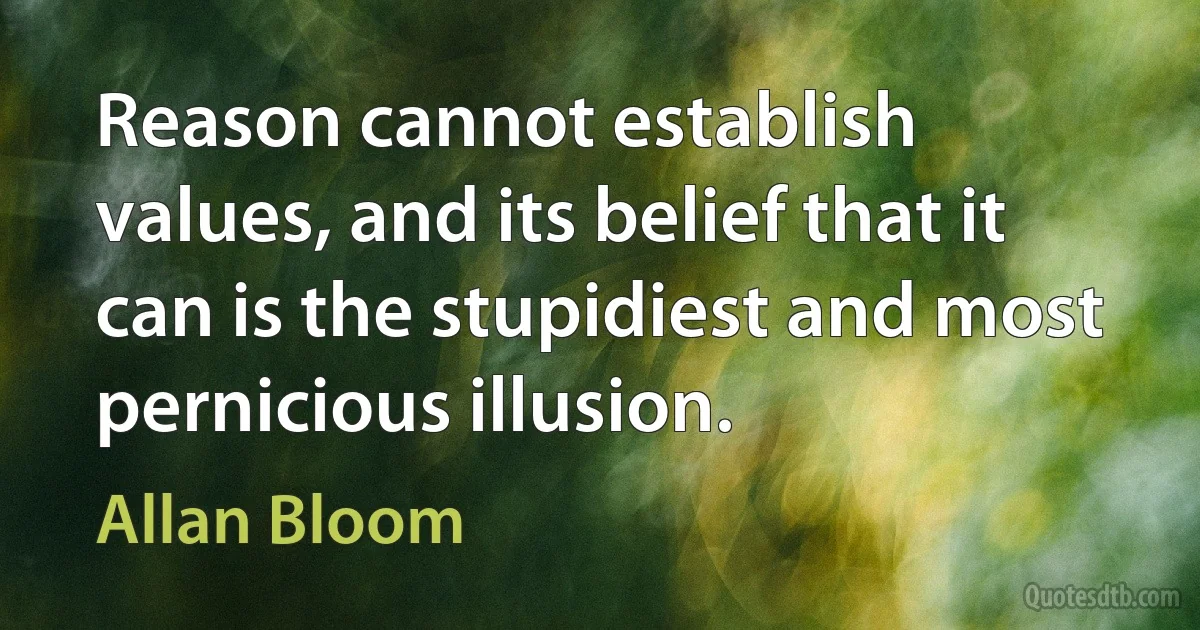 Reason cannot establish values, and its belief that it can is the stupidiest and most pernicious illusion. (Allan Bloom)