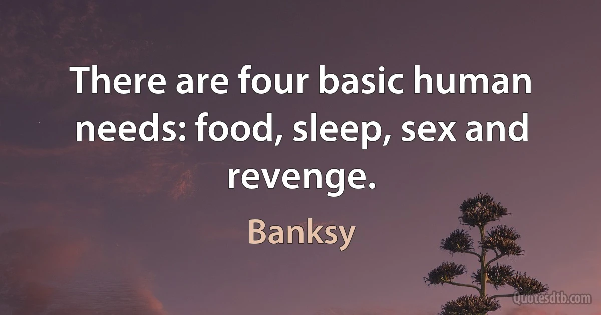 There are four basic human needs: food, sleep, sex and revenge. (Banksy)