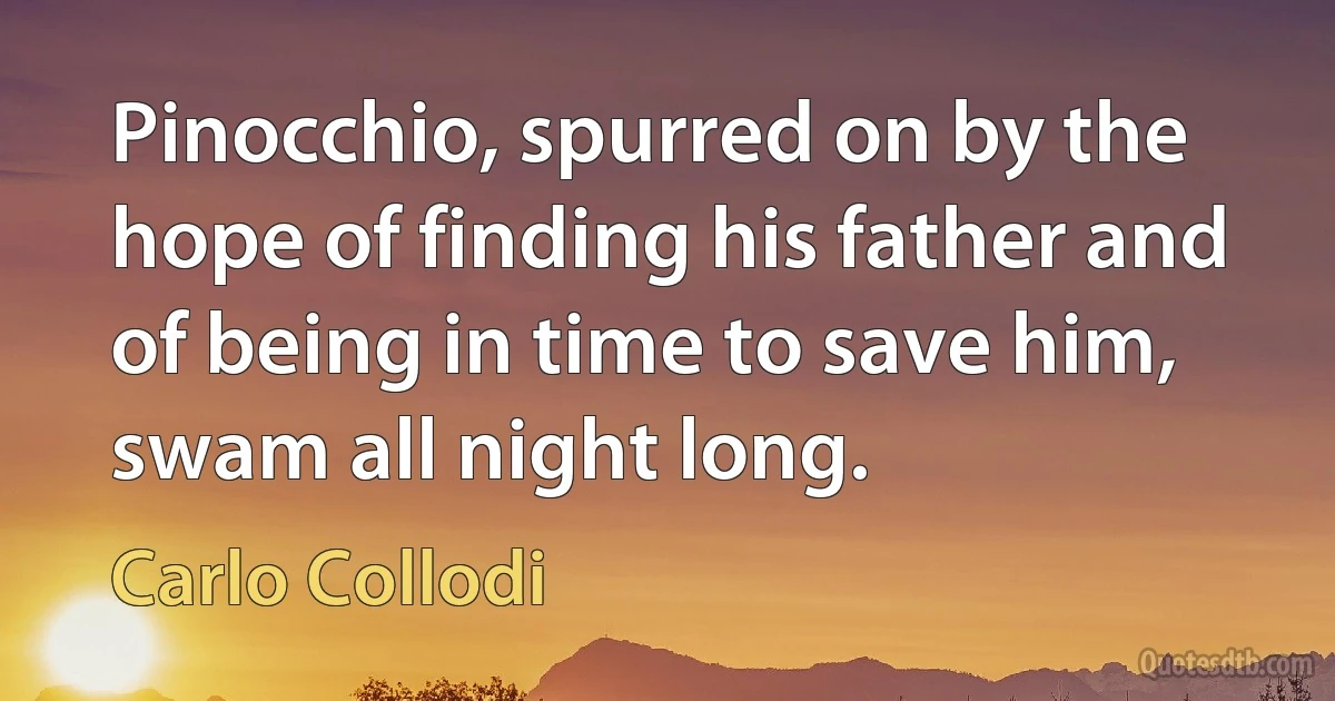 Pinocchio, spurred on by the hope of finding his father and of being in time to save him, swam all night long. (Carlo Collodi)