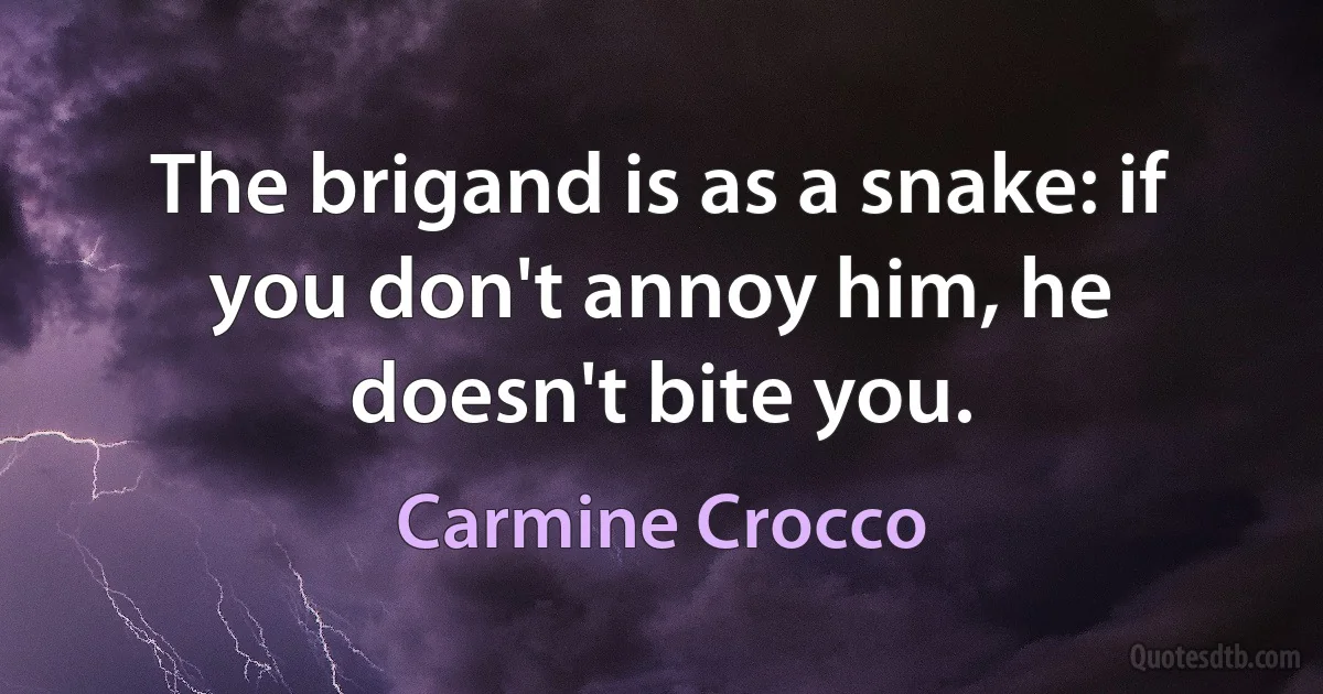 The brigand is as a snake: if you don't annoy him, he doesn't bite you. (Carmine Crocco)