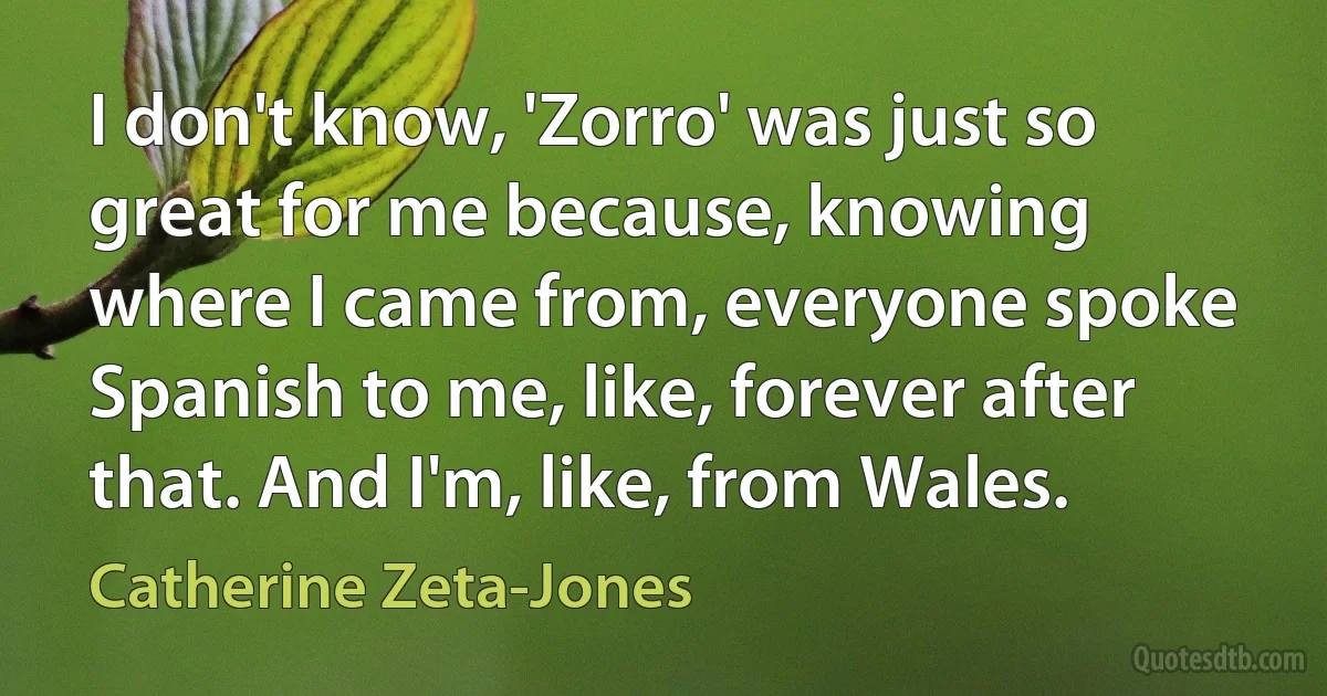 I don't know, 'Zorro' was just so great for me because, knowing where I came from, everyone spoke Spanish to me, like, forever after that. And I'm, like, from Wales. (Catherine Zeta-Jones)