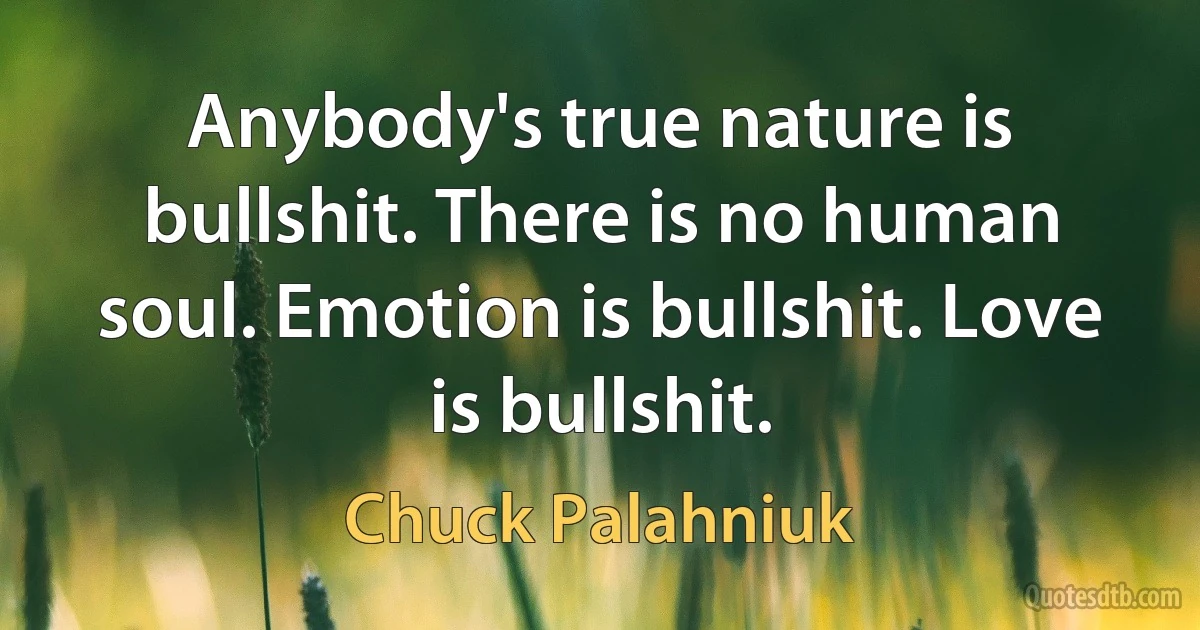 Anybody's true nature is bullshit. There is no human soul. Emotion is bullshit. Love is bullshit. (Chuck Palahniuk)