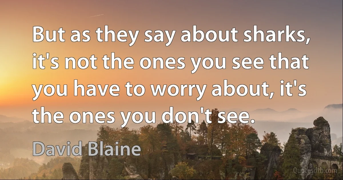 But as they say about sharks, it's not the ones you see that you have to worry about, it's the ones you don't see. (David Blaine)