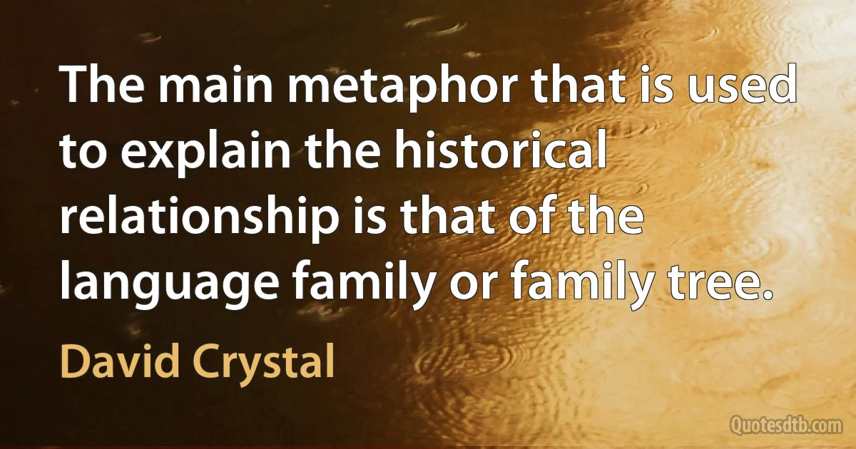 The main metaphor that is used to explain the historical relationship is that of the language family or family tree. (David Crystal)