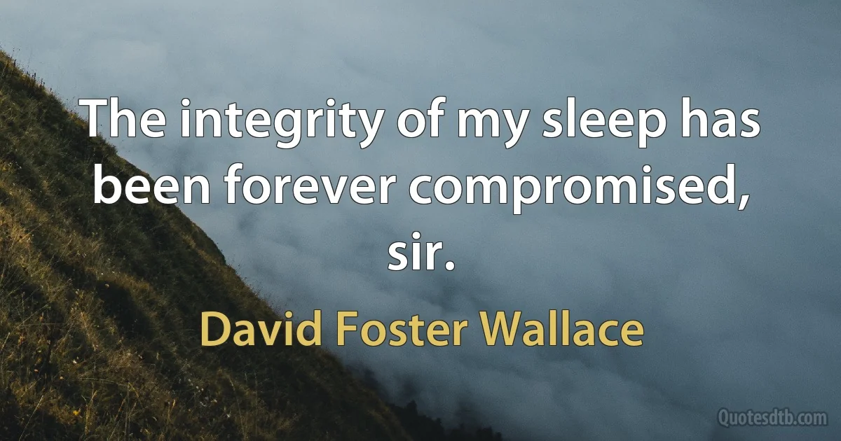 The integrity of my sleep has been forever compromised, sir. (David Foster Wallace)