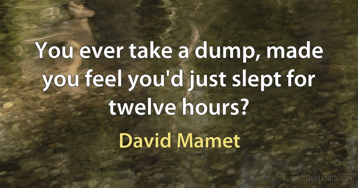 You ever take a dump, made you feel you'd just slept for twelve hours? (David Mamet)