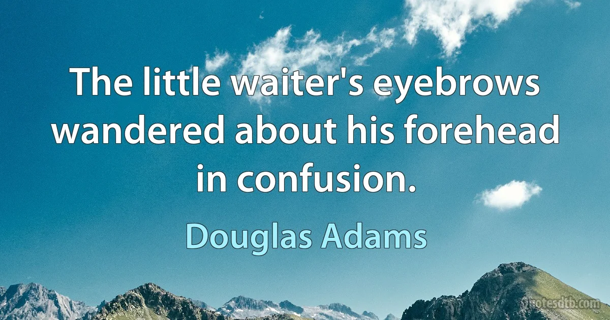 The little waiter's eyebrows wandered about his forehead in confusion. (Douglas Adams)