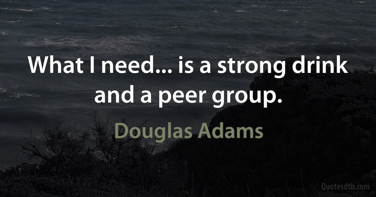 What I need... is a strong drink and a peer group. (Douglas Adams)