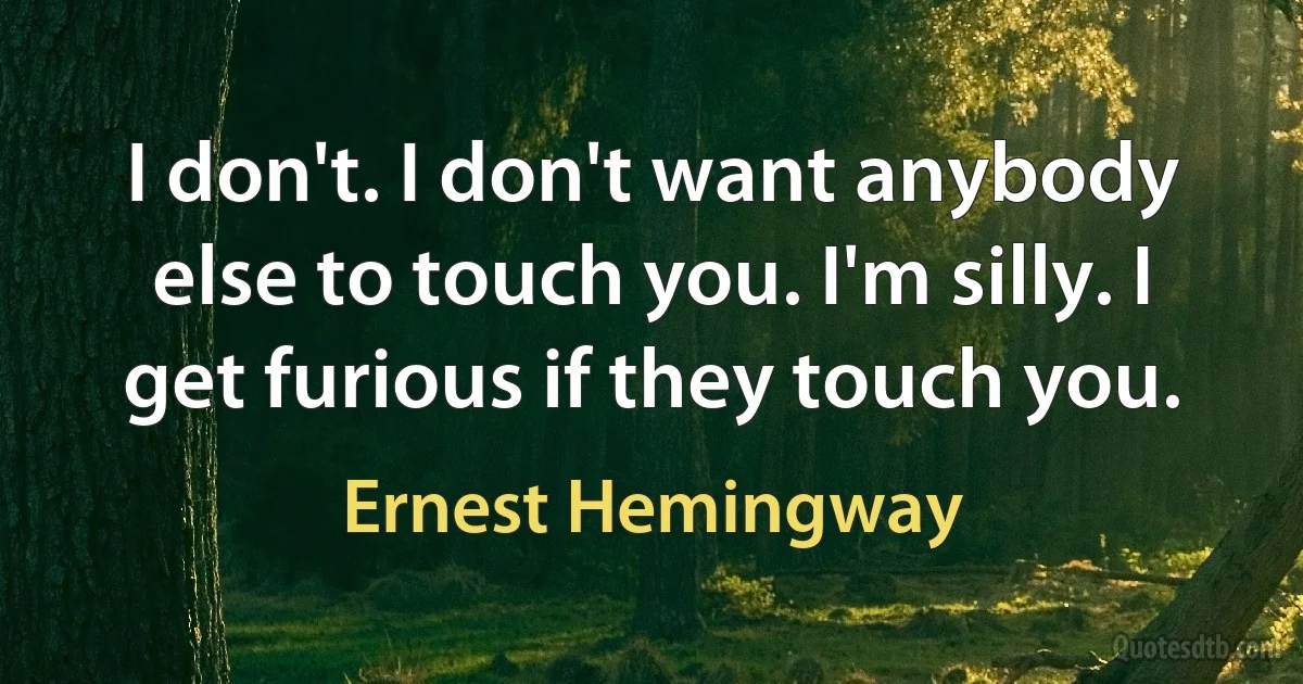 I don't. I don't want anybody else to touch you. I'm silly. I get furious if they touch you. (Ernest Hemingway)