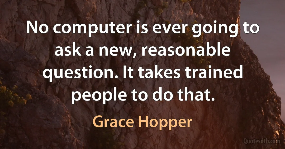 No computer is ever going to ask a new, reasonable question. It takes trained people to do that. (Grace Hopper)