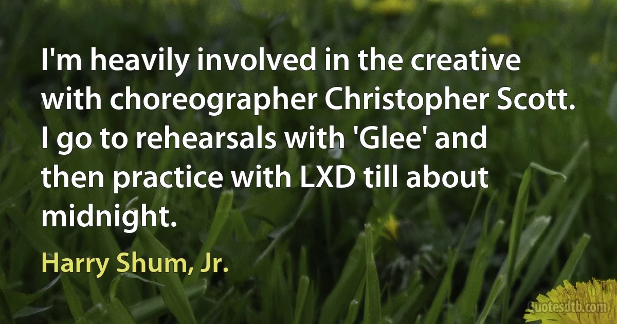 I'm heavily involved in the creative with choreographer Christopher Scott. I go to rehearsals with 'Glee' and then practice with LXD till about midnight. (Harry Shum, Jr.)