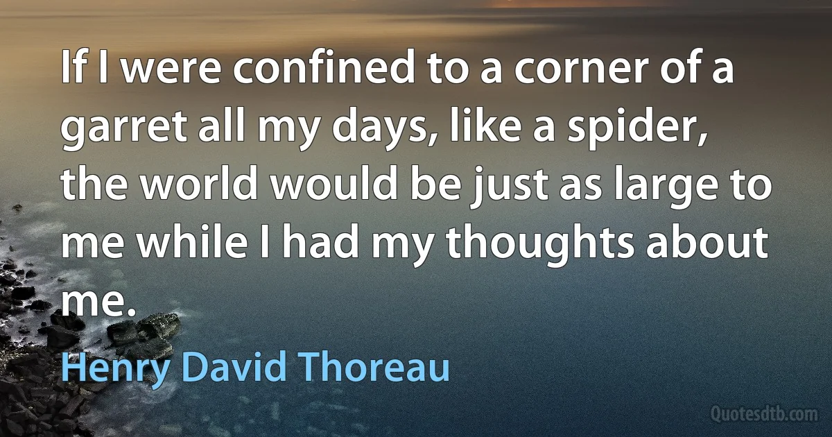 If I were confined to a corner of a garret all my days, like a spider, the world would be just as large to me while I had my thoughts about me. (Henry David Thoreau)