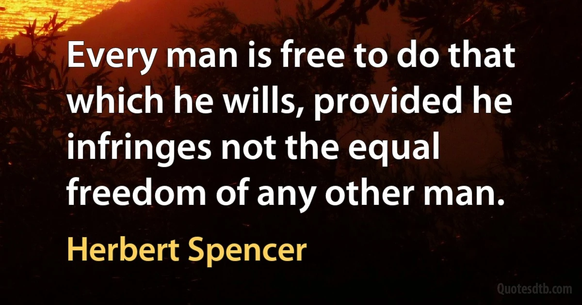 Every man is free to do that which he wills, provided he infringes not the equal freedom of any other man. (Herbert Spencer)