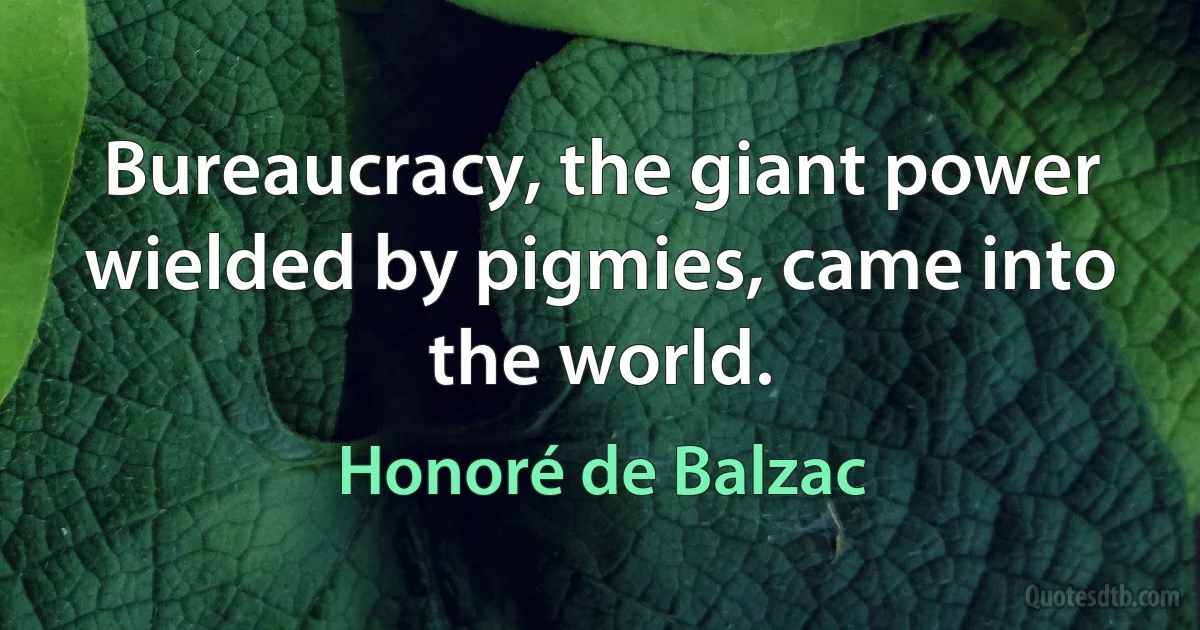 Bureaucracy, the giant power wielded by pigmies, came into the world. (Honoré de Balzac)