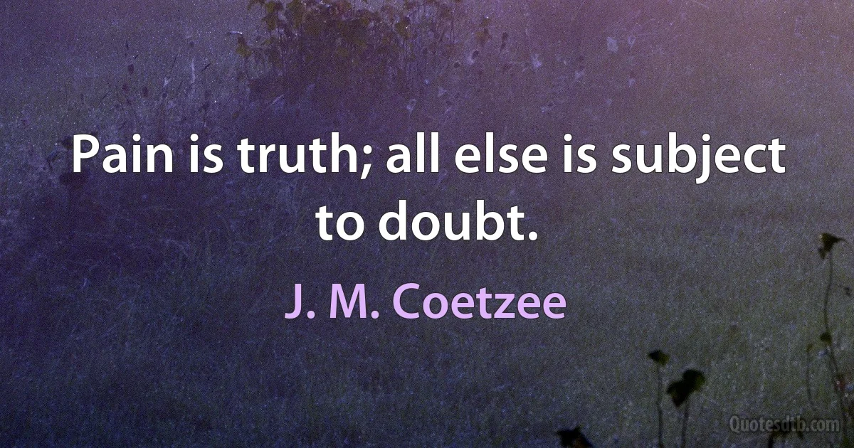 Pain is truth; all else is subject to doubt. (J. M. Coetzee)