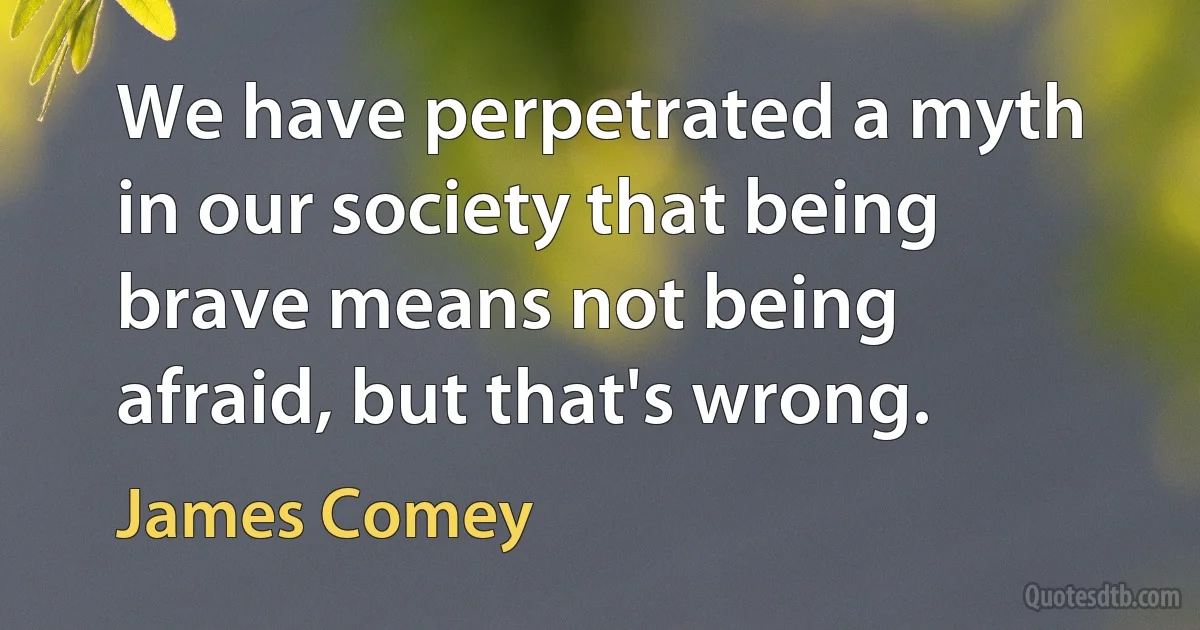 We have perpetrated a myth in our society that being brave means not being afraid, but that's wrong. (James Comey)