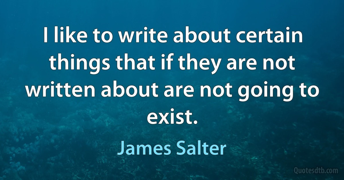 I like to write about certain things that if they are not written about are not going to exist. (James Salter)