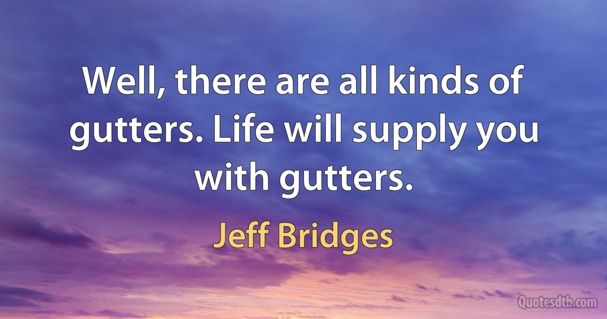 Well, there are all kinds of gutters. Life will supply you with gutters. (Jeff Bridges)