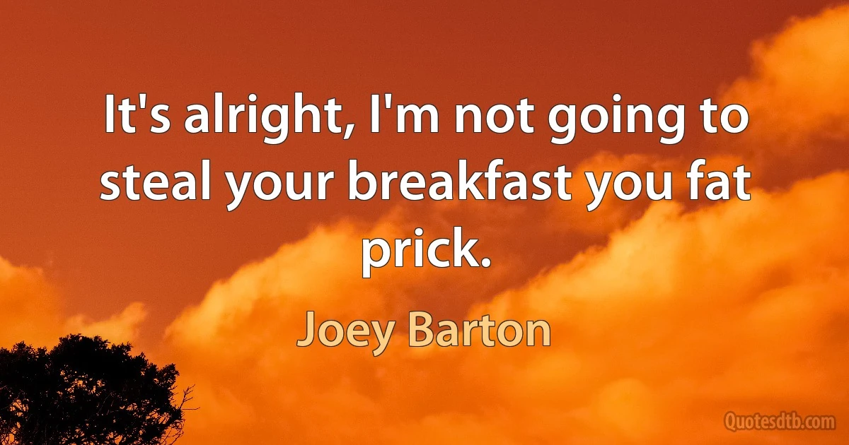 It's alright, I'm not going to steal your breakfast you fat prick. (Joey Barton)